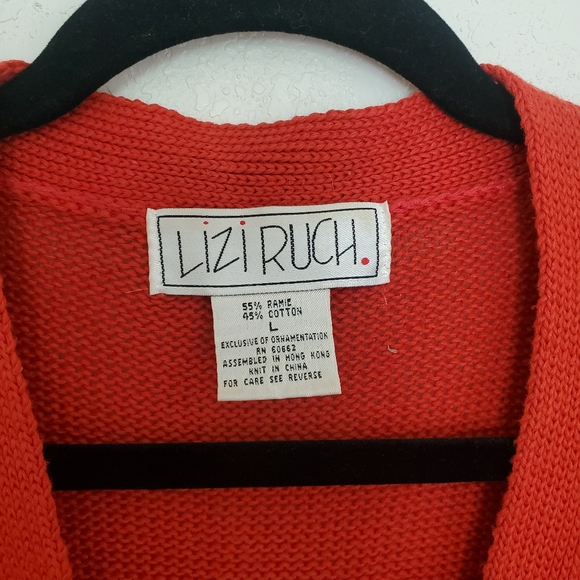 Vintage Lizi Ruch Beaded Embroidered Christmas Holiday Sweater Cardigan Size L - Picture 6 of 6